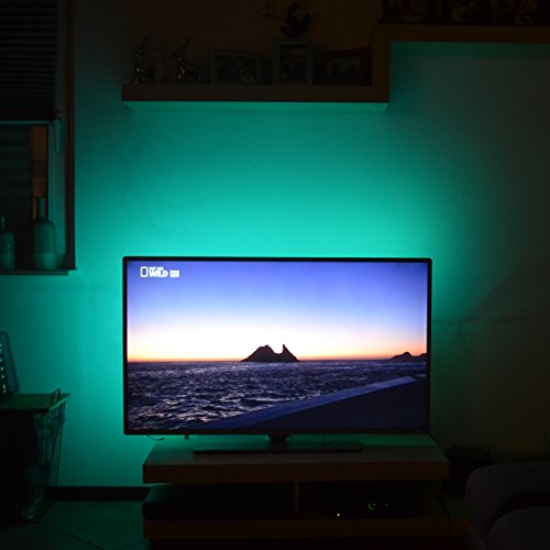 Briloner Leuchten – oświetlenie LED TV, taśma LED, możliwość przyciemniania, samoprzylepna, 2 m, złącze USB, nadaje się do 76 cm, listwa świetlna z 48 diodami RGB LED, łańcuch świetlny - obrazek 3