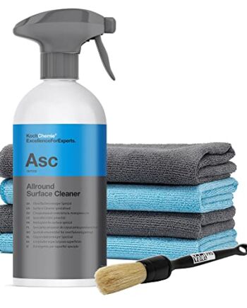 detailmate Zestaw do pielęgnacji samochodu: Koch Chemie - ASC - Allround Surface Cleaner - 500 ml - środek czyszczący do wszystkich powierzchni + 4 ściereczki z mikrofibry premium + ValetPRO Dash Brush No. 10 pędzli do czyszczenia samochodu