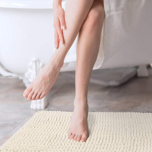 Beautissu BeauMare WR Chenille, antypoślizgowy, nadaje się do ogrzewania podłogowego – puszysty dywanik łazienkowy do prysznica, wanny i toalety, w kolorze naturalnym - obrazek 5