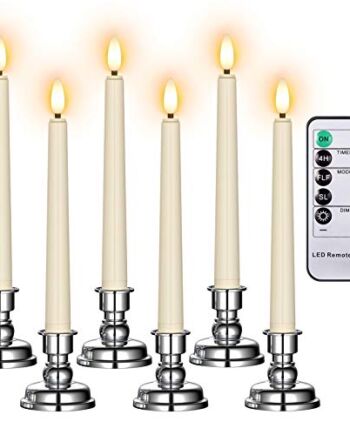 Ymenow Świece okienne, 6 szt. zasilane na baterie, bezpłomieniowe migoczące świeczki LED z pilotem zdalnego sterowania, timer, srebrny świecznik i knot 3D, bateria na kolację, do domu, na wesele dekoracja