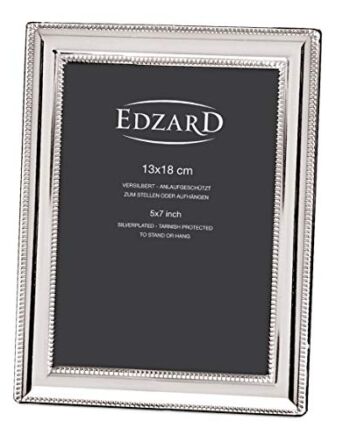 EDZARD Ramka na zdjęcia Matera 13 x 18 cm, szlachetnie posrebrzana, zabezpieczona przed matowieniem, z aksamitnym tyłem, w zestawie 2 zawieszki, ramka na zdjęcia do postawienia lub zawieszenia