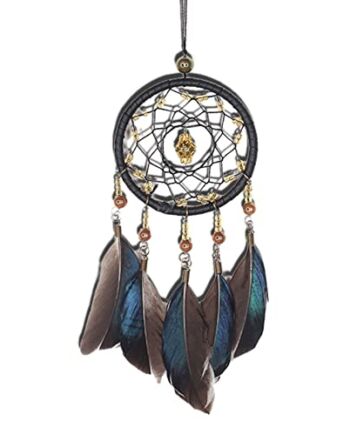 Hoshisea Łapacz snów z piórami, ręcznie tkany łapacz snów, kreatywny, ręcznie wykonany łapacz snów, do użytku jako biżuteria samochodowa, tekstylia domowe, prezenty (czarny)