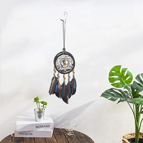 Hoshisea Łapacz snów z piórami, ręcznie tkany łapacz snów, kreatywny, ręcznie wykonany łapacz snów, do użytku jako biżuteria samochodowa, tekstylia domowe, prezenty (czarny) - obrazek 4