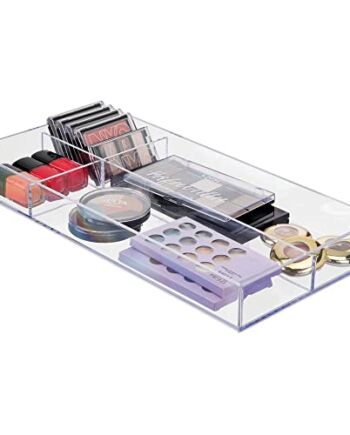 mDesign Organizer na kosmetyki, przezroczysty i można układać w stos – przezroczysty pojemnik do przechowywania – idealny do przechowywania kosmetyków – wymiary: 20 cm x 40,5 cm x 5 cm – pudełko z 4 przegródkami