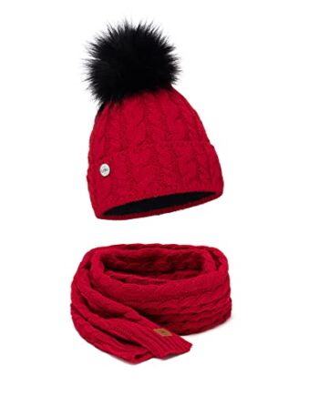 Czapka damska, szal zimowy, zestaw kombi - ciepła czapka z dzianiny, c