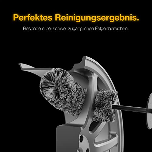 HERRENFAHRT Giętka szczotka do felg, elastyczna głowica szczotki do dokładnego czyszczenia bez zarysowań i dociera nawet do trudno dostępnych miejsc w gnieździe felgi, szczotka do felg samochodowych z mikrofibry - obrazek 7