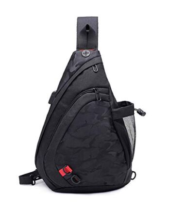 FANDARE Unisex plecak na ramię na klatkę piersiową, lekkie torby na wędrówki, torby crossbody z portem ładowania USB, wielofunkcyjne plecaki dla nastolatków, do szkoły, na zewnątrz, w podróży, na rowerze, biegania, wspinaczki, trwały poliester