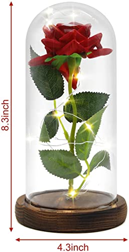 PIQIUQIU Świeczki LED "Piękna i Bestia" w szklanej kopule, zestaw róży wiecznej z jedwabiu, romantyczny prezent dla kobiet, na Boże Narodzenie, Walentynki, urodziny, wesele, rocznicę - obrazek 5