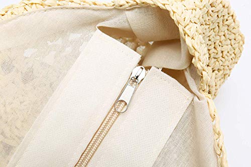 YXQSED okrągła pleciona torba ze słomy - letnia torba plażowa duży roz - obrazek 3