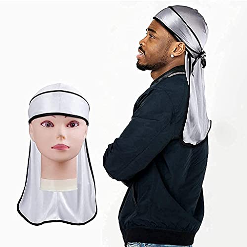 LEEQ Silky Durag długie ogon opaski na głowę szerokie paski czapka pirackie gładka czapka (kolor: zestaw 1, 3 sztuki) - obrazek 5