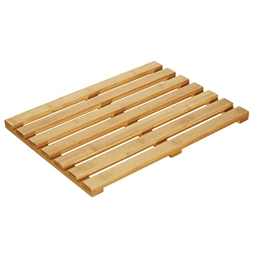 mDesign Zestaw 2 drewnianych mat prysznicowych, bambusowa i plastikowa mata łazienkowa pod prysznic, spa i sauny, antypoślizgowa, naturalna mata prysznicowa, naturalny bambus - obrazek 3