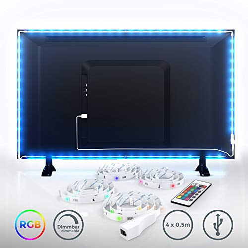 B.K.Licht - Taśma LED TV Strip RGB – listwa świetlna LED – 2 m taśma LED do podświetlenia tła ze zmianą kolorów 40-60 cali - obrazek 8