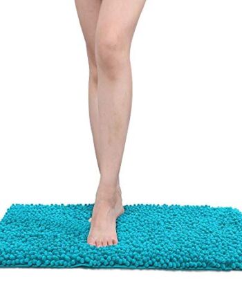 AOI Szenilowa mikrofibra kudłaty mata do kąpieli, miękka i przytulna, super chłonna woda, antypoślizgowa, gruba do łazienki sypialni (60 x 40 cm, błękitne jezioro)