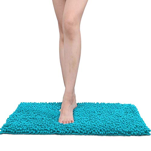 AOI Szenilowa mikrofibra kudłaty mata do kąpieli, miękka i przytulna, super chłonna woda, antypoślizgowa, gruba do łazienki sypialni (60 x 40 cm, błękitne jezioro)