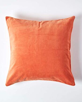 HOMESCAPES Spalona pomarańczowa aksamitna poszewka na poduszkę super miękka bawełniana aksamitna luksusowa kwadratowa poduszka dekoracyjna zwykła akcentująca poduszka na sofę i łóżko dekoracja z ukrytym zamkiem błyskawicznym, 40 x 40 cm