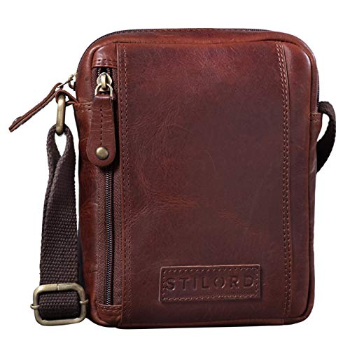 STILORD 'Brandon' torba męska skórzana brązowa torba na ramię mała torba na ramię męska 7 cali tablet torebka męska Messenger Bag prawdziwa skóra, Porto - Cognac, S, torba na ramię - obrazek 6