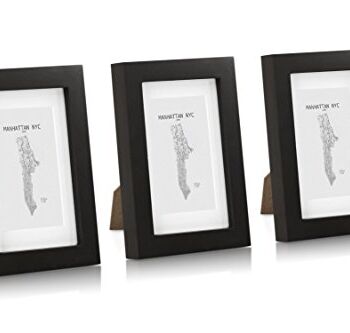 Classic by Casa Chic Ramka na zdjęcia z litego drewna, 15 x 10 cm, szklany front, z passe-partout, szerokość ramy 2 cm, czarna, 3 sztuki, drewno, 6 x 4