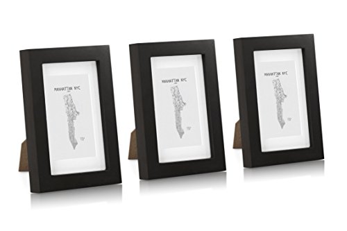 Classic by Casa Chic Ramka na zdjęcia z litego drewna, 15 x 10 cm, szklany front, z passe-partout, szerokość ramy 2 cm, czarna, 3 sztuki, drewno, 6 x 4