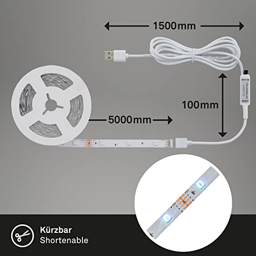 BRILONER - RGB LED Strip 5m, oświetlenie taśmowe LED, zmiana kolorów, łańcuch świetlny, pilot, taśma LED, pasek LED, listwa LED - obrazek 3