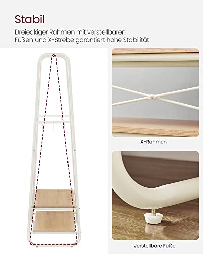 VASAGLE wieszak na płaszcze, stojak na płaszcze, szafa, 2 półki, 6 haczyków w kształcie litery S, rama stalowa, do sypialni, przedpokoju, strefy wejściowej, kolor dąb kremowy biały RGR112W09 - obrazek 2