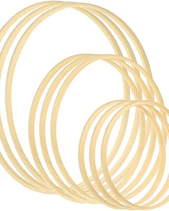 ZJXHINS Drewniany pierścień, łapacz snów, zestaw pierścionków, drewniany bambus, kwiat, wieniec, makrama, drewniane pierścienie do rzemiosła, łapacz snów, materiały do samodzielnego wykonania wieńca ślubnego, rękodzieło, 12 sztuk, 2 rozmiary