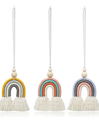 3 sztuki tęczowych makram, ręcznie tkana dekoracja ścienna z dwoma dre