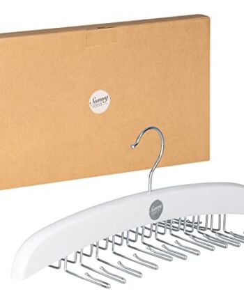 SUNNY SUNDAY ® Wieszak na krawaty, drewno białe, wieszak na ubrania, do przechowywania krawatów, szali, akcesoriów