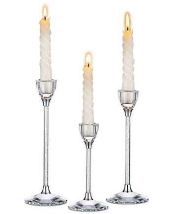 Nuptio Zestaw 3 kryształowych świeczników do świec stożkowych, dekoracyjny świecznik na ślub obiad, pasuje do standardowej wielkości świeczki stożkowej, prezenty urodzinowe dla niej