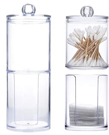 YKSVTNMU Pojemnik na waciki waciki kosmetyczne, pojemnik akrylowy, pojemnik na waciki, organizer na kosmetyki, przezroczysty, okrągły pojemnik z pokrywką, na kulki z waty, waciki, waciki