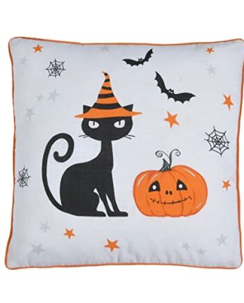 Sleepdown Halloween dynie wypełniona poduszka miękka dekoracyjna kwadratowa poduszka z lamówką krawędzią do dekoracji domu sofa sypialnia 18 x 18 cali - szary pomarańczowy - 45 cm x 45 cm