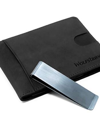 Aika etui na karty kredytowe – skórzany portfel + klamra do banknotów i blokada RFID – męski portfel męski, 1. Norwegian Black, Slim, spinka do pieniędzy