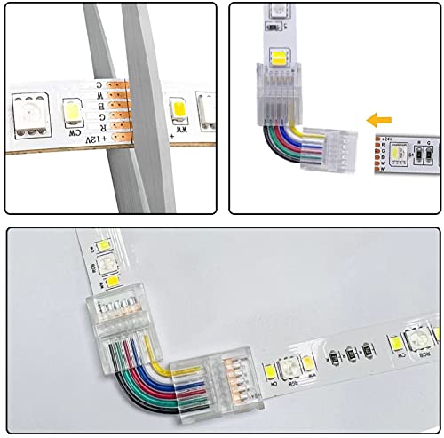 Taśma świetlna LED do taśm zestaw przedłużający, złącze w kształcie litery L, regulowane złącze narożne do 6-pinowego 12 mm RGB + CCT 5050 taśma świetlna LED - obrazek 5