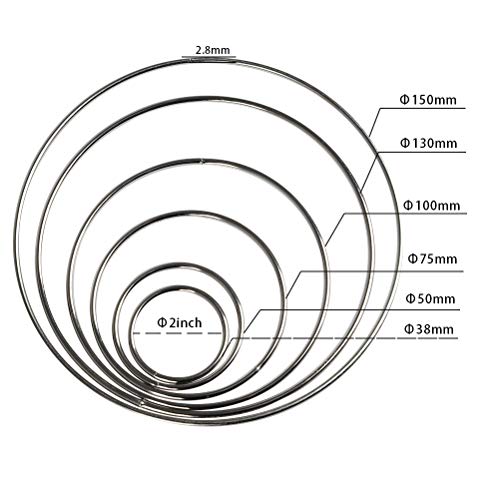 FOROREH 12 metalowych pierścieni dla łapaczy snów, druciane obręcze, koła rzemieślnicze, pierścienie łapacza snów, 38/50/75/100/130/150 mm do łapacza snów i projektów DIY - obrazek 7
