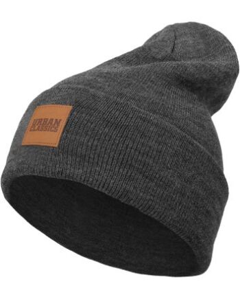 Urban Classics Uniseks Leatherpatch Long Beanie Czapka Zimowa, Szary