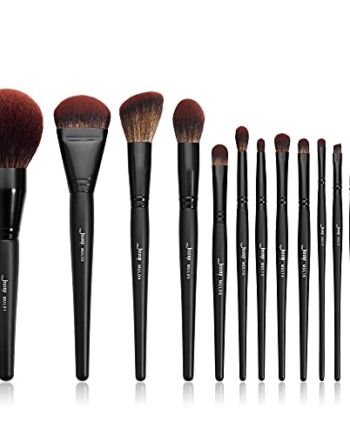 Jessup 13 sztuk profesjonalnych pędzli do makijażu, wegańskie podkłady do pudru, konturujące róże, rozświetlające, rozświetlające, cienie do powiek, korektor, spojolia, eyeliner, czarny T300