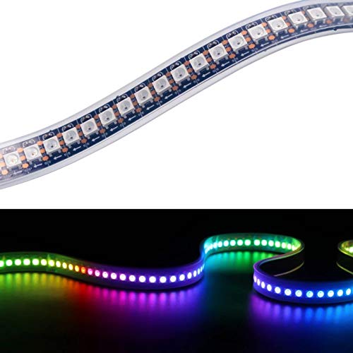YUNBO WS2812B adresowalna taśma LED 1 m 144 pikseli, RGB 5050 SMD 5 V czarna płytka drukowana (PCB), IP67, wodoodporna, możliwość przycięcia, inteligentne elastyczne oświetlenie LED