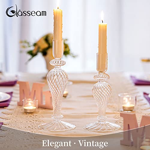 Świecznik uchwyt szklany gwintowany 2 szt. stożkowe świeczniki Boże Narodzenie Halloween Centrale dekoracje do wewnątrz na zewnątrz pasuje do 2 cm grubej świecy na ślub dom ogród biuro - obrazek 2