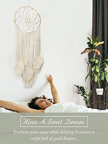 Shinowa Koło łapacz snów, bawełniana tkanina ścienna wiszący księżyc łapacz snów z wróżkami okrągła makrama dekoracja ścienna boho dekoracja kreatywna frędzle dom wiszące boho ozdoba rzemiosło, beżowy - obrazek 7