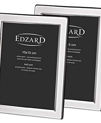 Edzard Zestaw 2 ramek na zdjęcia Salerno na zdjęcie 10 x 15 cm, szlachetnie posrebrzane, zabezpieczone przed matowieniem, z aksamitnym tyłem, w zestawie 2 zawieszki, ramka na zdjęcia do postawienia i powieszenia