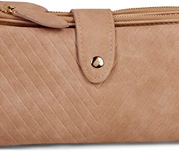 styleBREAKER Damski portfel z wytłoczoną strukturą w kształcie litery V, zatrzask, zamek błyskawiczny portfel 02040124, beżowy, Einheitsgröße, Nowoczesny