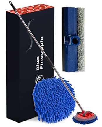 BLUE PINEAPPLE Szczotka do mycia samochodu z teleskopowym trzonkiem i ściągaczem do okien – delikatne profesjonalne czyszczenie – myjka – szczotka z mikrofibry – pielęgnacja samochodu