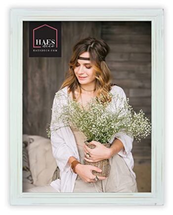 HAES DECO - Drewniana ramka na zdjęcia 40x50 Nancy Vintage biała - drewniana ramka na zdjęcia - ramka portretowa z uchwytem ściennym - na 1 zdjęcie w formacie 40x50 - SP10150