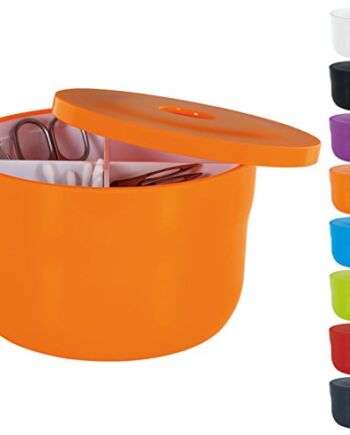 Spirella Organizer na kosmetyki "Cocco" z indywidualnie regulowanymi przegródkami, pudełko do przechowywania kosmetyków i biżuterii, 15 x 9 cm, z pokrywką pomarańczową