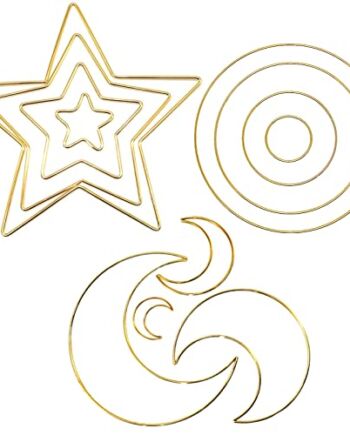 Zestaw metalowych pierścieni, 12 sztuk, metalowe pierścienie, makrama, gwiazda/księżyc/okrągłe, do makramy, łapacz snów, kwiaty, wianek ślubny, dekoracja, kwiaty, pierścionek, diy rzemieślnicze