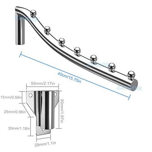 Wieszak na ubrania do montażu na ścianie, składany, wieszak na ubrania, 7 haczyków, obracany o 180°, stal nierdzewna, metalowy, do pralni, wieszak na ubrania, oszczędzający miejsce, składany haczyk, do użytku wewnątrz i na zewnątrz - obrazek 6