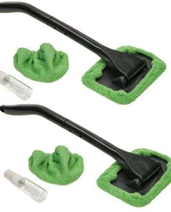 KOTARBAU® Zestaw 2 szczotek do czyszczenia szyb samochodowych, kolor zielony, prostokątny, z pokrowcem z mikrofibry i długim uchwytem