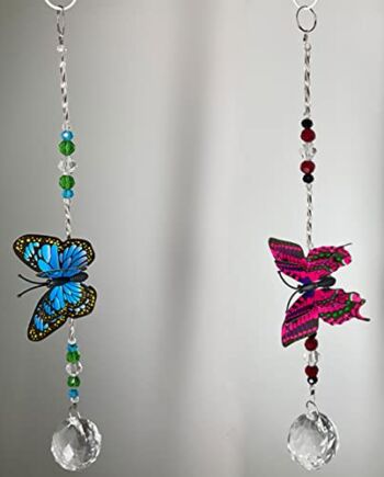 Kryształowy motyl wiszący, dekoracja okienna, dzwonki wietrzne, stras, dekoracja okienna, kryształowy wisiorek, dekoracja okienna, wisząca dekoracja na balkon, 2 sztuki (styl motyla, losowy)