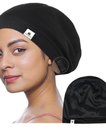 YANIBEST Bonnet czapka do spania, jedwabna podszewka, bardzo duża czapka Slouchy Beanie, czapka dla kobiet (czarna)