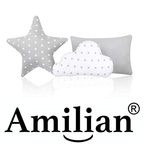 Amilian 3 x poduszka, zestaw: gwiazda chmurka poduszka ozdobna, do pokoju dziecięcego, dekoracja w gwiazdki, niemowlęta poduszka dekoracyjna z wypełnieniem do sypialni na sofę, do pokoju niemowlęcego, łóżeczko dla dziewczynki chłopca (SET3) - obrazek 2