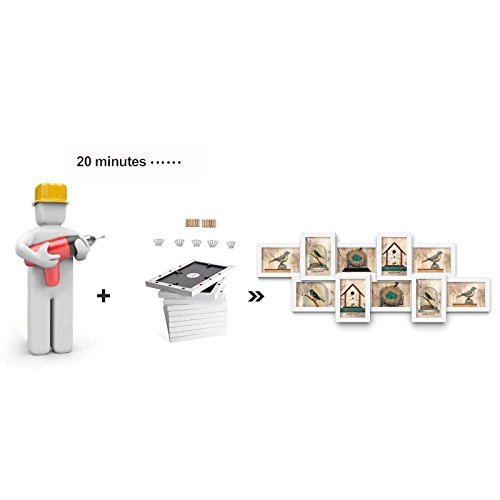 SONGMICS Ramka na zdjęcia, kolaż, na 10 zdjęć po 10 x 15 cm, ramka na zdjęcia z płyty MDF, wymagany montaż, biała, z rysunkiem słojów drewna RPF21W - obrazek 7